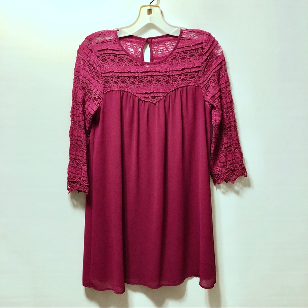 Speechless Maroon Long Sleeve Crochet Mini Dress